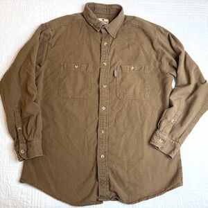 Woolrich Men’s Large Long Sleeve Button Up Shirt Cotton Brown Casual